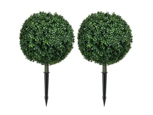 Lot de 2 buis artificiels verts 70 cm avec protection uv et piquets de sol, pour intérieur et extérieur