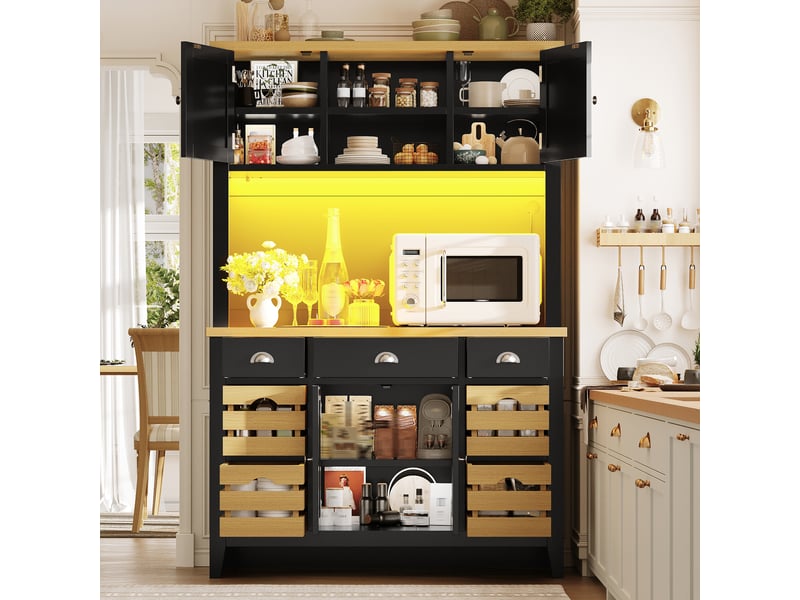 Meuble de cuisine muvano, armoire de cuisine noire avec led multicolores, 120 × 40 × 188 cm - Conforama D