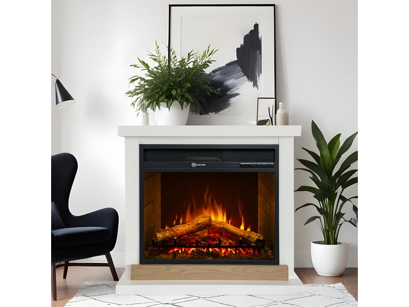  Stockholm - cheminée électrique sur pied avec effet flamme 75,5 x 70 x 28 cm en bois blanc  - Conforama B
