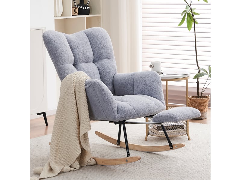  Fauteuil à bascule modenvie en tissu teddy gris avec repose-pieds rétractable 80 x 98 x 98,5 cm  - Conforama B