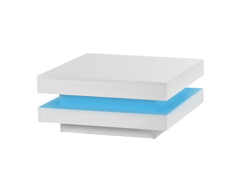  Table basse carrée blanche 70x70 cm avec led bluetooth, table de salon moderne finition brillante, charge max 45 kg  - Conforama W