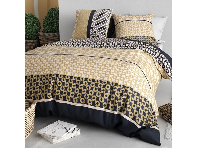  Parure housse de couette 240x220cm + 2 taies motif géométrique beige et noir 100% coton - melusine MELUSINE - Conforama B