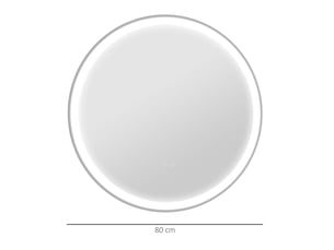 Miroir rond lumineux led de salle de bain  80 cm mural avec éclairage 3 couleurs tactile interrupteur 46w blanc argent
