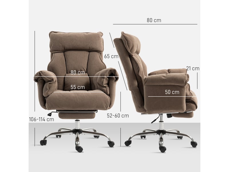  Chaise de bureau ergonomique, dossier inclinable, repose-pieds, tissu doux, marron clair  - Conforama E