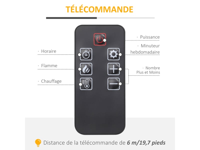  Cheminée électrique effet flammes led luminosité réglable avec télécommande - 1800 w - 80,5 x 32,3 x 80,5 cm blanc  - Conforama R