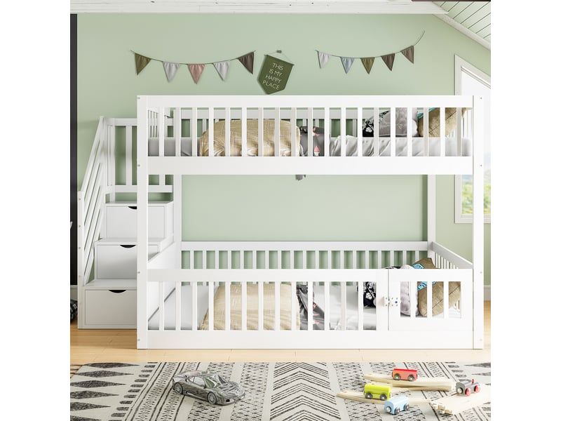  Lit superposé 140x200cm coloris blanc bois massif lit enfant blanc - Conforama B