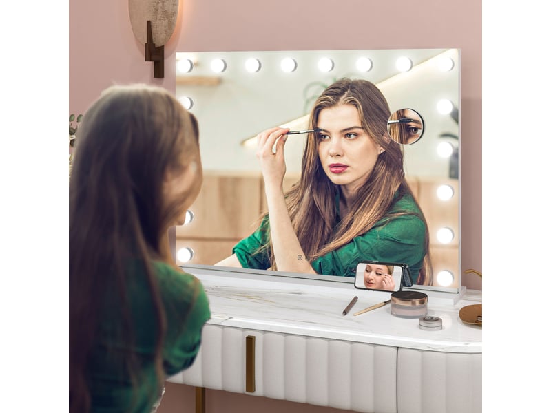  Miroir maquillage lumineux led intensité réglable miroir grossissant port de charge usb, 80 x 62 cm  - Conforama C