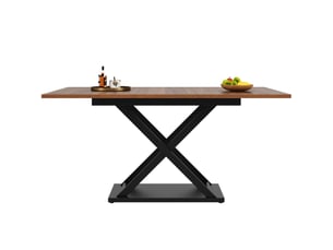 Table à manger extensible 120-160x80x75cm, style croisé, panneau aggloméré et structure métallique finition noyer noir, meuble moderne pour cuisine et salon