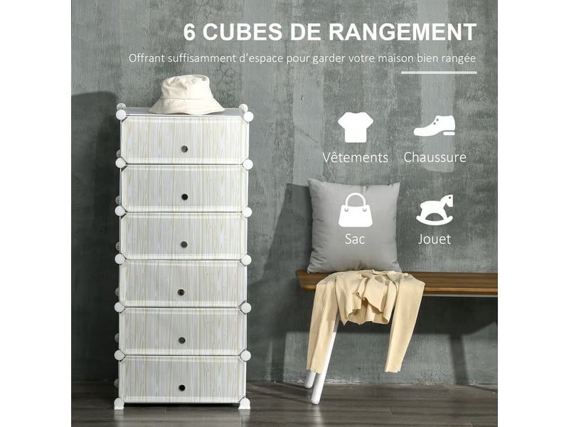  Armoire à chaussures modulable, 49 x 36,5 x 108 cm blanc, meuble de rangement avec 6 cubes empilable en plastique  - Conforama A