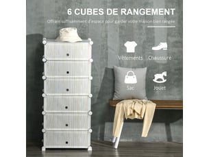 Armoire à chaussures modulable, 49 x 36,5 x 108 cm blanc, meuble de rangement avec 6 cubes empilable en plastique