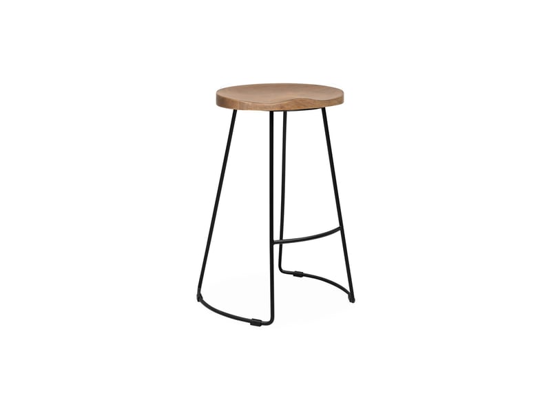  Lot de 4 tabourets de bars bois de manguier naturel et acier. Avec repose pieds. 65cm  - Conforama B