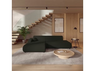 Canapé d'angle gauche convertible SELSEY Arione 3 places Tissu vert avec coffre de rangement