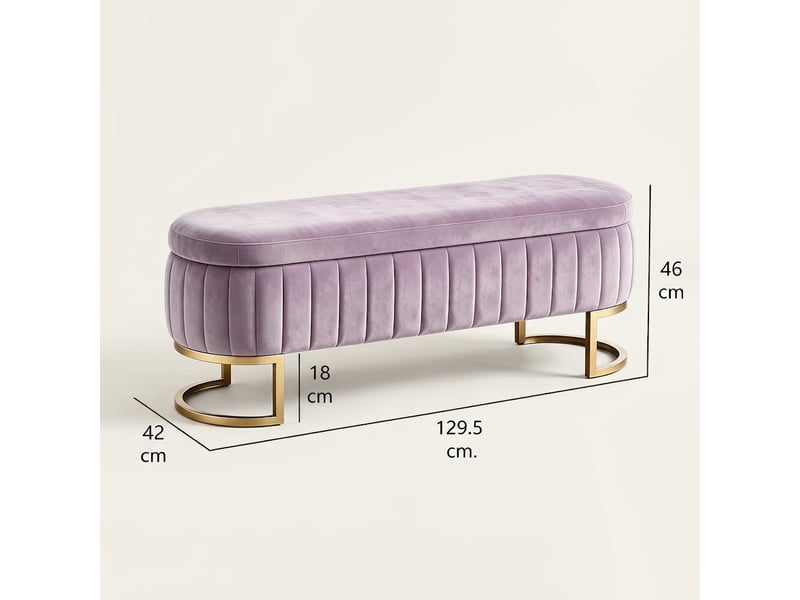  Banc de lit rose 130 cm en velours avec coffre de rangement et pieds en métal doré  - Conforama C