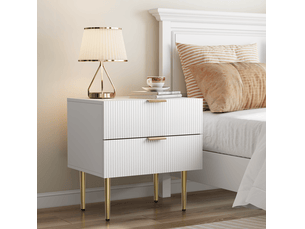Table de chevet 2 tiroirs 53x41,5x52,5 cm, chevet chambre moderne, meuble nuit blanc, pieds métal, rangement, mdf blanc