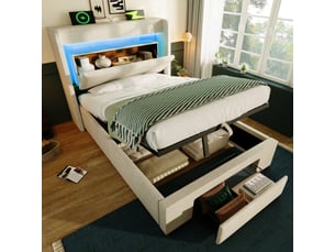 Lit coffre 90x200 cm <strong></strong>  <strong></strong> coloris beige