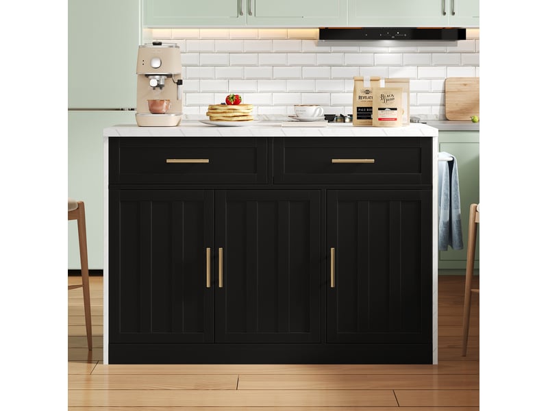 Îlot de cuisine fixe 120x60x91 cm noir et blanc avec prises usb et rangement  - Conforama D