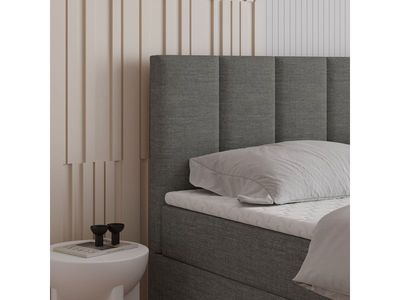  Boxspring meril 200x200 cm, lit complet avec matelas, gris  - Conforama D