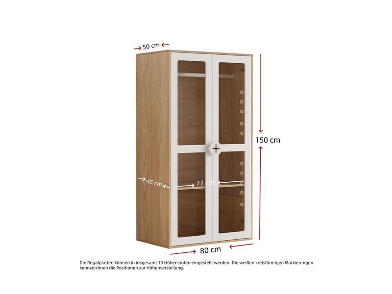 Armoire 2 éléments avec portes acryliques, étagères réglables et penderies, blanc et bois naturel, 160 × 50 × 150 cm - Conforama E