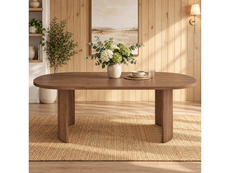  Table à manger 200 x 90 x 75 cm, 6 à 8 personnes, coins arrondis, plateau épais, pieds incurvés, mdf, noyer Bliss Lite - Conforama B