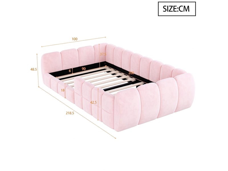 Lit au sol rembourré pour enfant, 90 x 200 cm, revêtement en velours, design entièrement fermé, coins arrondis, rose - Conforama C