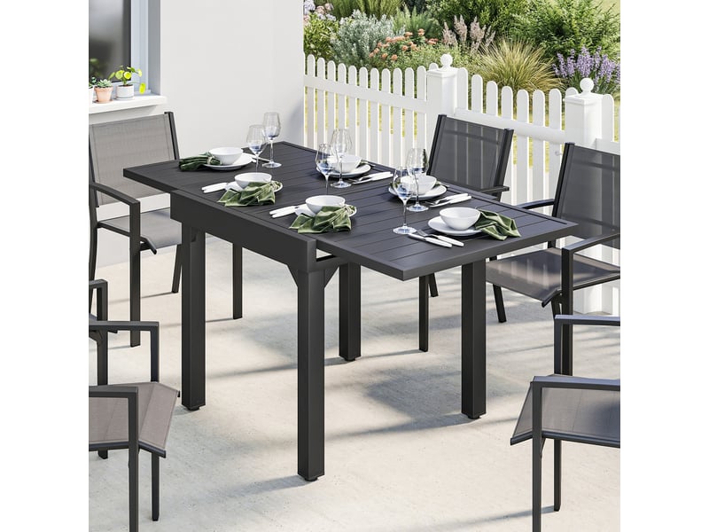 Table de jardin extensible d'extérieur 80160 cm pour 4 à 6 personnes, rectangulaire, noire, idéale pour terrasse. - Conforama C
