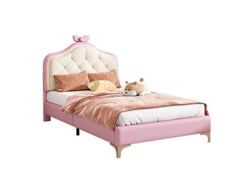  Lit enfant 90x200 cm avec led multicolores, revêtement pu rose et blanc  - Conforama A