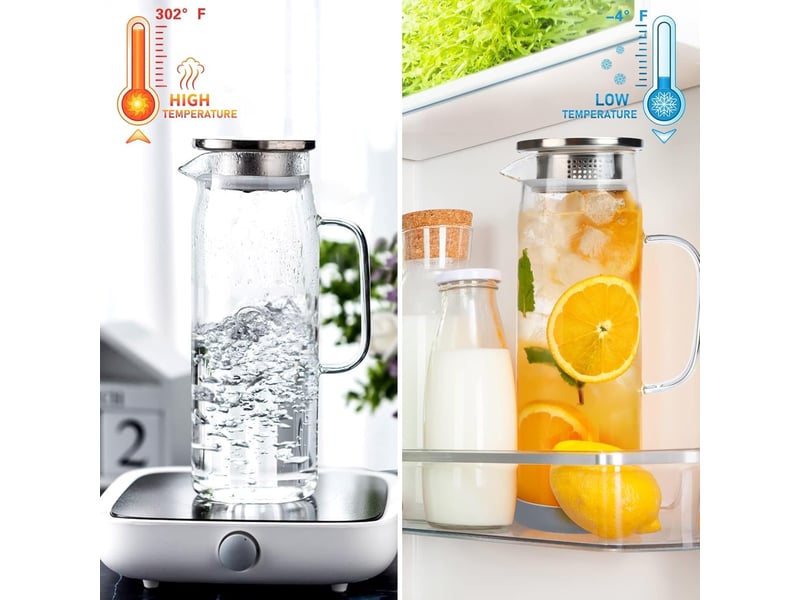  Carafe en verre, carafe eau avec couvercle et anse, bouilloire résistante à la chaleur 1.5l  - Conforama C