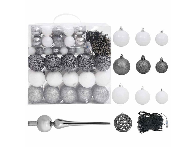  Sapin de noël, arbre de noël artificiel pré-éclairé et boules noir 240 cm pvc cf61667  - Conforama E