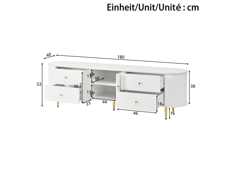  Meuble tv 180x40x38 cm en mdf avec tiroirs et rangement blanc chicfurn  - Conforama C