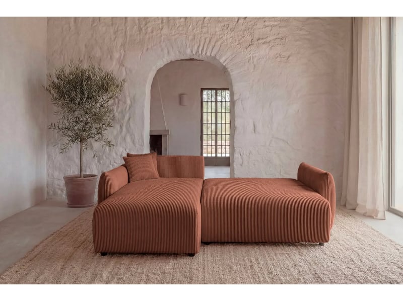  Elio mini - canapé d'angle convertible petit velours côtelé 3 places terracotta  - Conforama E