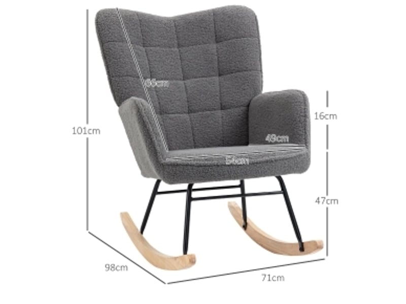 Fauteuil à bascule avec accoudoirs, dossier haut rembourré et effet tufté, en polyester gris foncé 71 × 98 × 101 cm - Conforama C