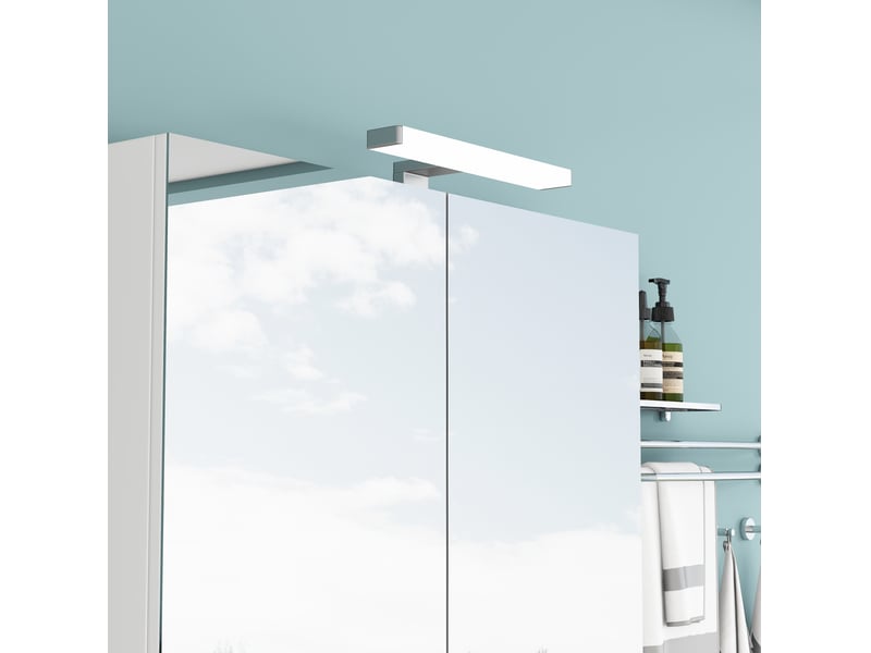 Armoire de toilette murale blanche 80 cm à 2 portes miroir, led et prise française, rangement pratique pour salle de bains - Conforama D