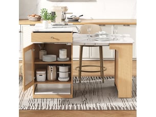 Table extensible à roulettes avec prises, finition bois naturel cravdom