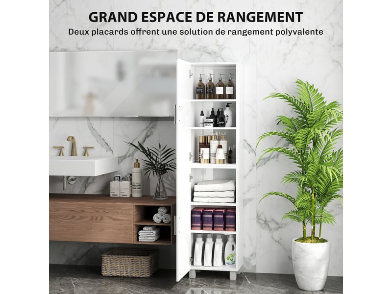  Colonne de salle de bain 2 portes étagères réglables blanc 40 x 30 x 167,5 cm  - Conforama D
