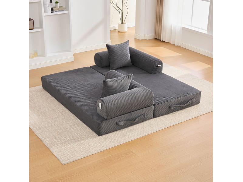  Canapé convertible 3 places, poches latérales et 3 coussins,  pour salon avec combinaison métal et tissu  - Conforama E