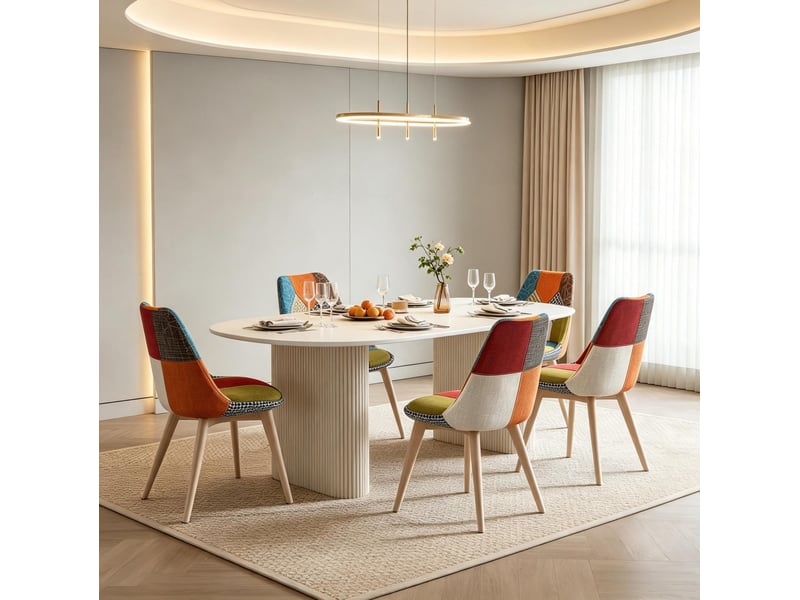  Lot de 4 chaises de salle à manger en tissu multicolore  - Conforama D