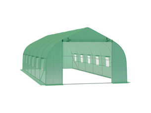 Serre tunnel extérieur 8x3x2 m, 12 fenêtres, porte enroulable, plantestomateslégumes, acierpe 140 gm², vert.