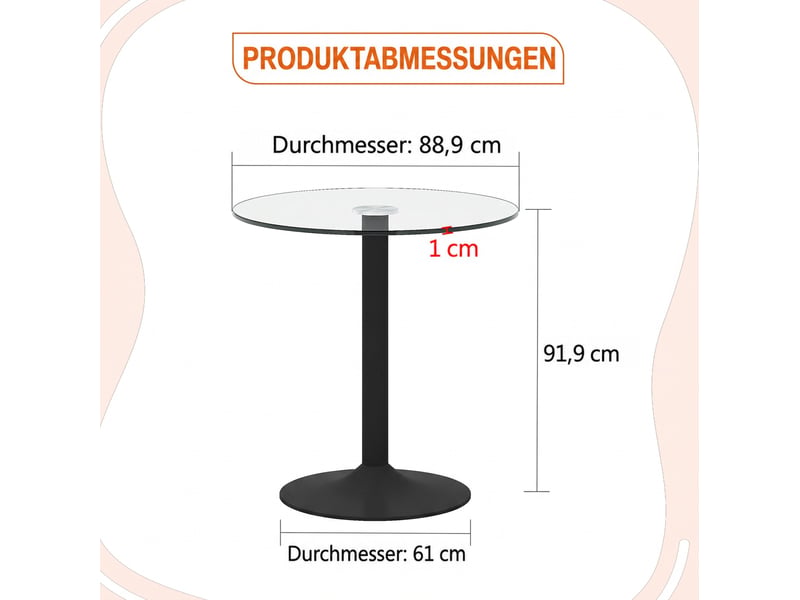  Table de bar ronde 89 cm en verre transparent et métal noir, hauteur 92 cm  - Conforama C