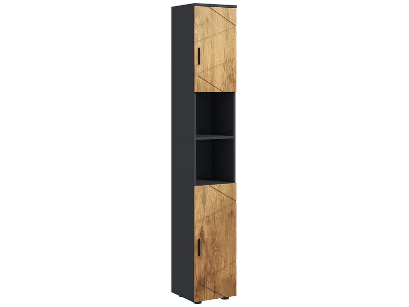  Meuble colonne armoire rangement salle de bain 2 portes étagère réglable 2 niches 30 x 30 x 183 cm gris foncé chêne  - Conforama B