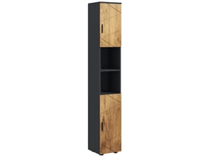 Meuble colonne armoire rangement salle de bain 2 portes étagère réglable 2 niches 30 x 30 x 183 cm gris foncé chêne