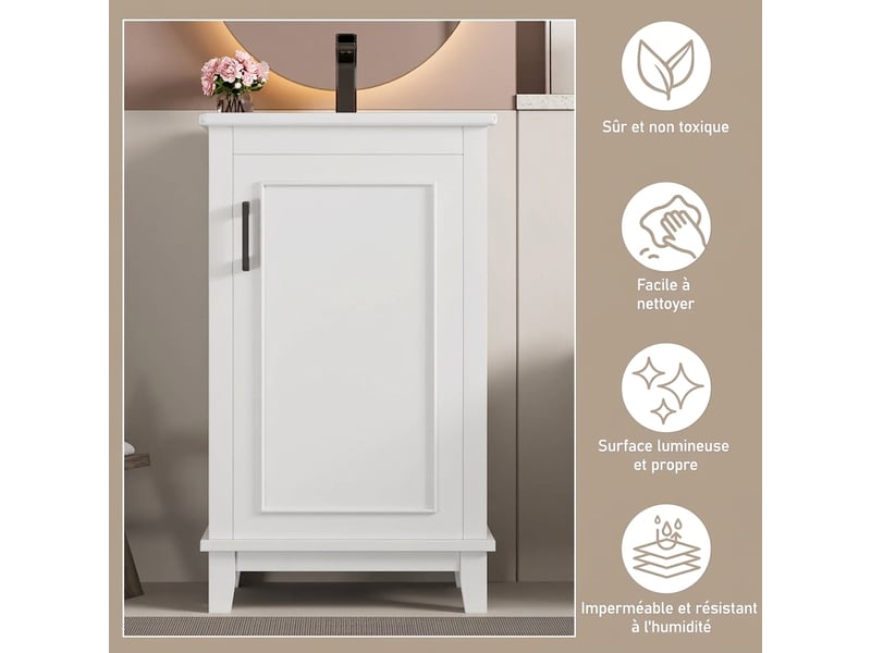  Petit meuble salle de bain 51cm sur pied avec vasque céramique blanc  - Conforama B