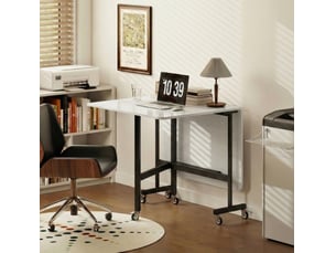 Table de cuisine pliable mobile 120x80 cm – blanche – 6 roulettes avec freins, gain de place pour petits espaces