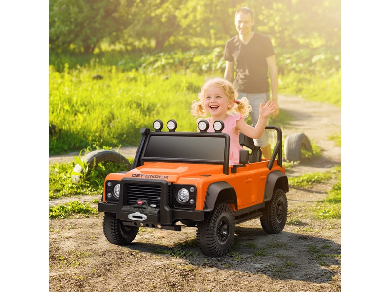  Voiture électrique pour enfants, fonctionne sur batterie 12 v, télécommande, fonction musicale, klaxon, lumières led, orange  - Conforama C