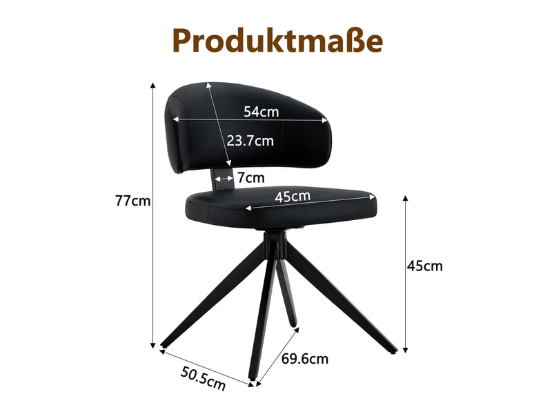  Lot de 2 chaises de salle à manger pivotantes,style scandinave,pu,noir  - Conforama C