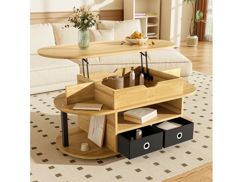  Table basse relevable avec 2 tiroirs en tissu et espace de rangement, style moderne, pour salon et bureau  - Conforama C