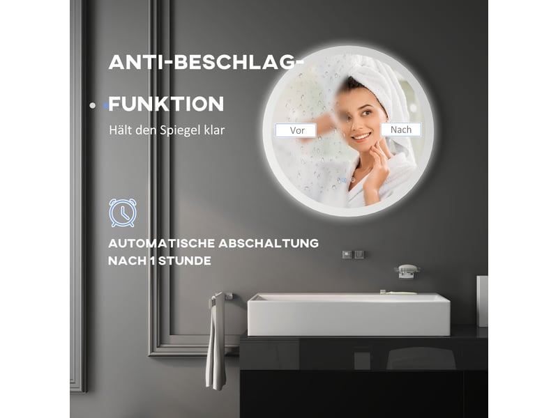  Miroir de salle de bains led rond 70 cm, 3 teintes et antibuée  - Conforama C
