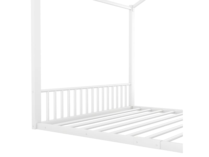  Lit enfant 140x200cm,lit 2 places,lit plat en métal,en forme de maison,blanc lit enfant blanc - Conforama E