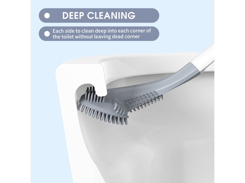  Brosse de nettoyage de toilettes blanche pour usage domestique, sans angles morts, brosse de toilette murale à long manche  - Conforama D