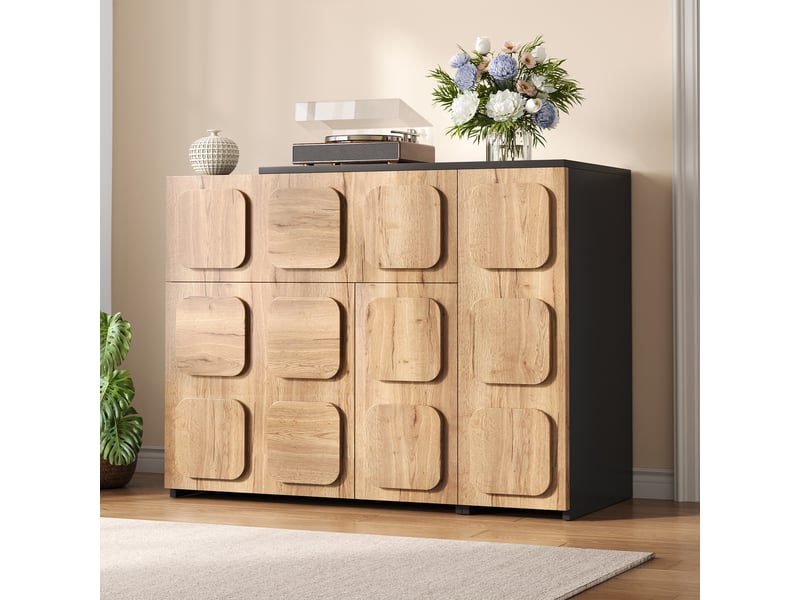  Buffet modulaire avec rangement et ouverture push-to-open - lpospi - portes et tiroirs bois d’ingénierie naturel  - Conforama B