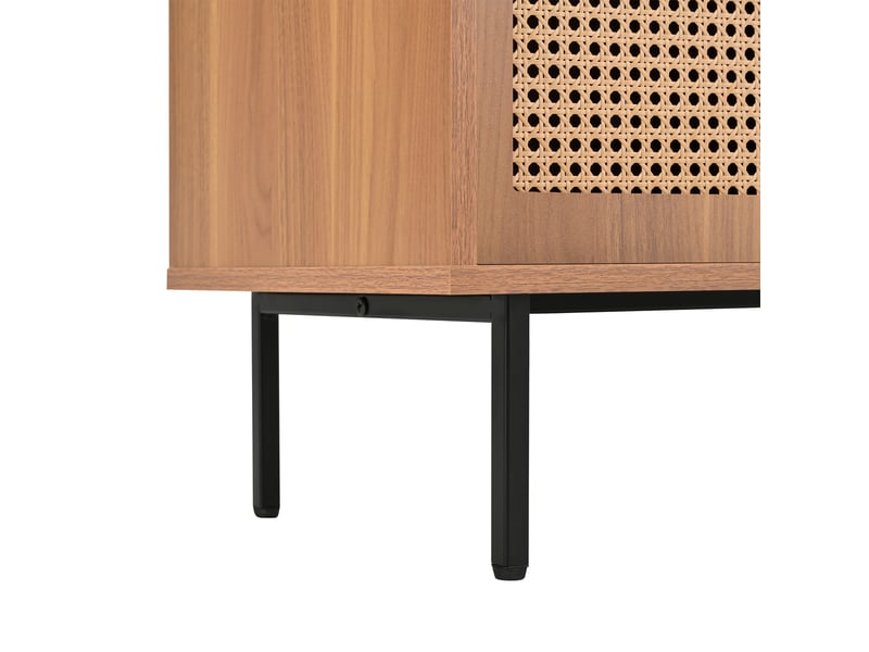  Buffet avec 2 portes coulissantes en rotin, 3 tiroirs et 3 étagères, en panneaux de particules, naturel, 140 × 37 × 91 cm  - Conforama E